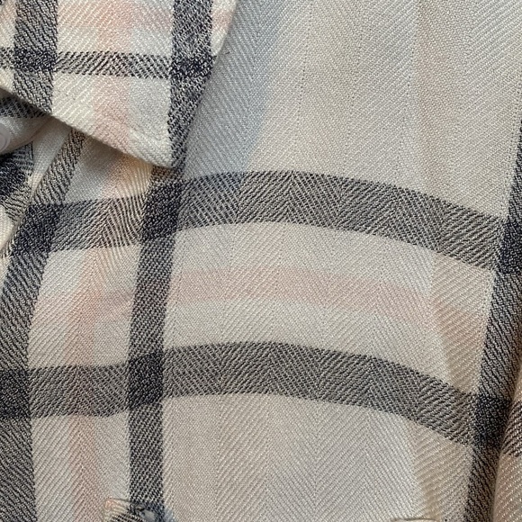 Rails Hunter Cabincore Plaid L/S Button Down Cream Pink Gray Crop Flannel SMALL - Picture 4 of 8
